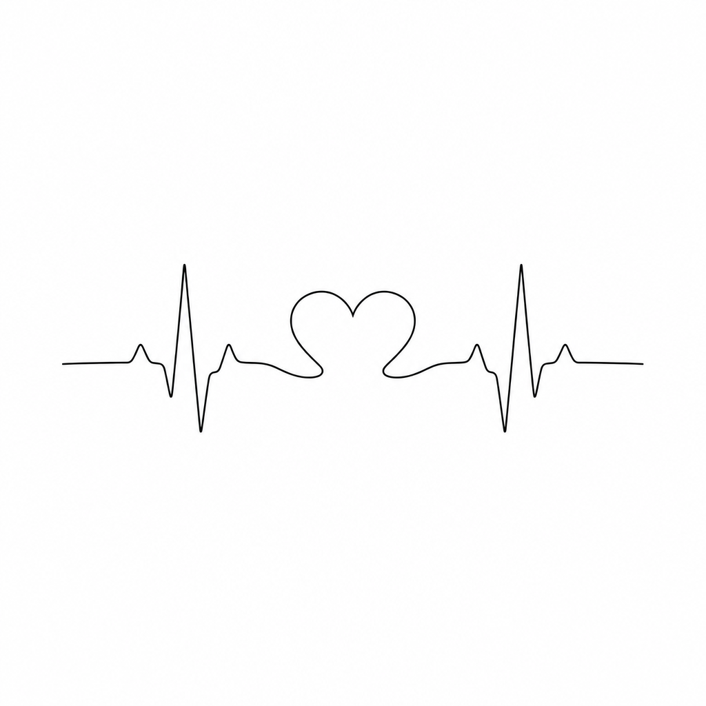 Tatouage cœur fine line : une ligne de pouls qui dessine un petit cœur en son milieu