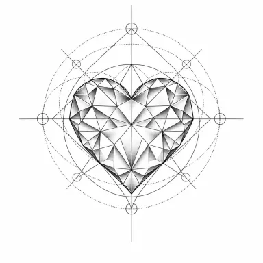 Tatouage cœur géométrique taillé en facettes triangulaires, comme une pierre précieuse