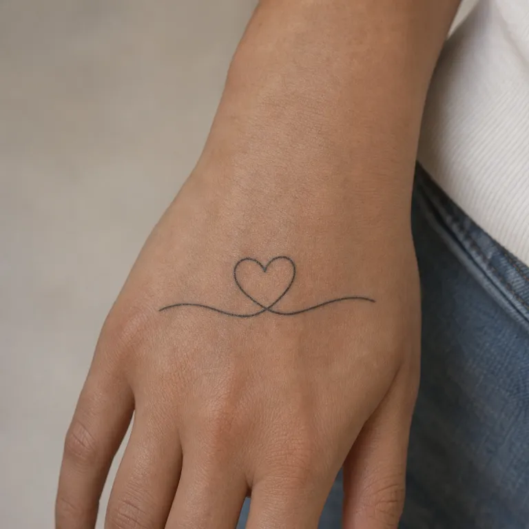 Tatouage cœur minimaliste sur la tranche de la main d'une femme