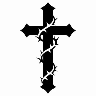 Tatouage croix blackwork : croix latine noire enlacée d'une tige d'épines dessinée en réserve