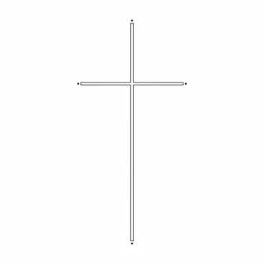 Tatouage croix fine line : croix latine élancée au double contour, un point au bout de chaque branche