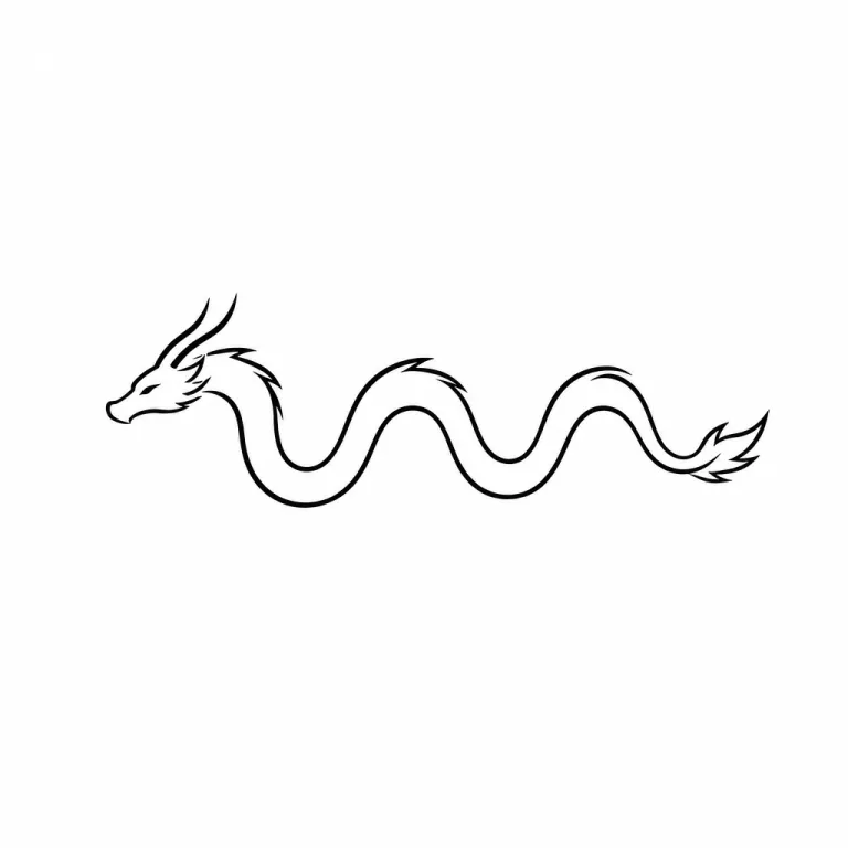 Tatouage dragon minimaliste en quelques traits, corps en trois vagues et petite tête cornue