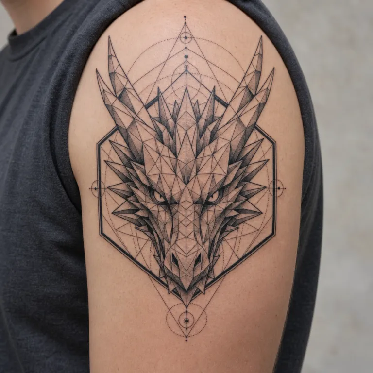 Tatouage dragon géométrique sur le haut du bras d'un homme