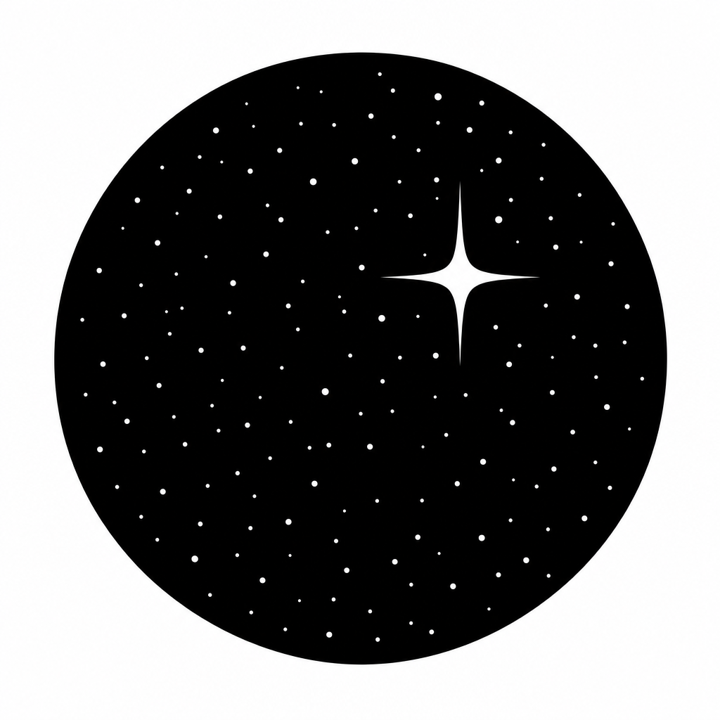 Tatouage étoile blackwork : un disque noir où des étoiles apparaissent en réserve, comme un ciel de nuit