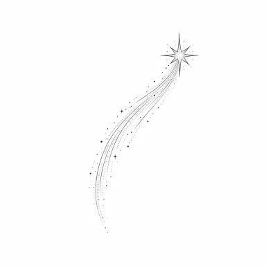 Tatouage étoile filante fine line à la traîne courbe faite de petits points et de traits fins