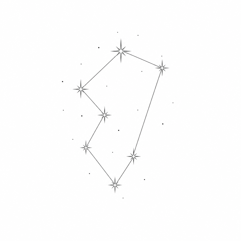 Tatouage de sept étoiles fine line reliées par des lignes droites, comme une petite constellation