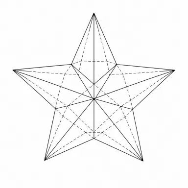 Tatouage étoile géométrique dessinée en volume, arêtes en lignes droites et arêtes cachées en tirets