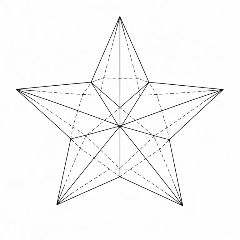 Tatouage étoile géométrique dessinée en volume, arêtes en lignes droites et arêtes cachées en tirets