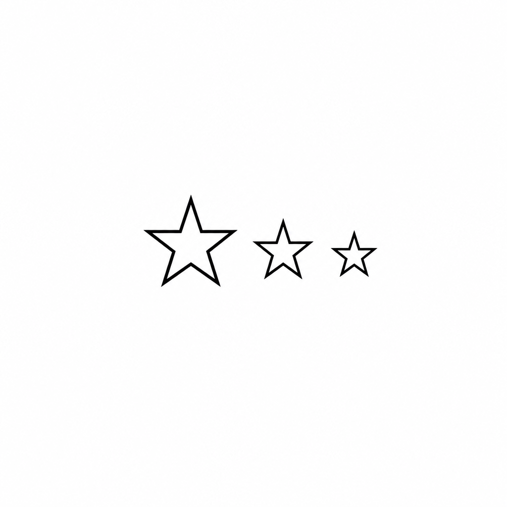 Tatouage de trois petites étoiles minimalistes en contour, de taille décroissante, alignées