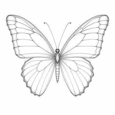 Tatouage papillon fine line vu de dessus, ailes ouvertes aux nervures délicates