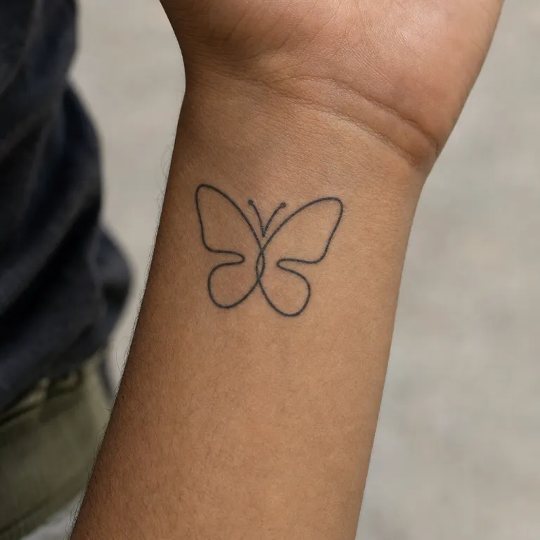 Tatouage papillon minimaliste à l'intérieur du poignet d'un homme (simulation IA)