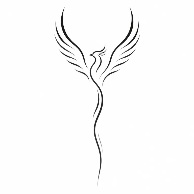 Tatouage phénix minimaliste en quelques lignes, ailes en V et queue en un seul trait