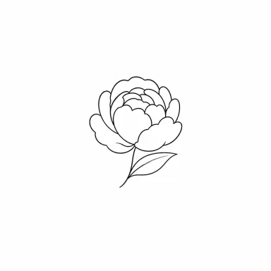 Tatouage pivoine minimaliste : quelques contours de pétales arrondis et une seule feuille