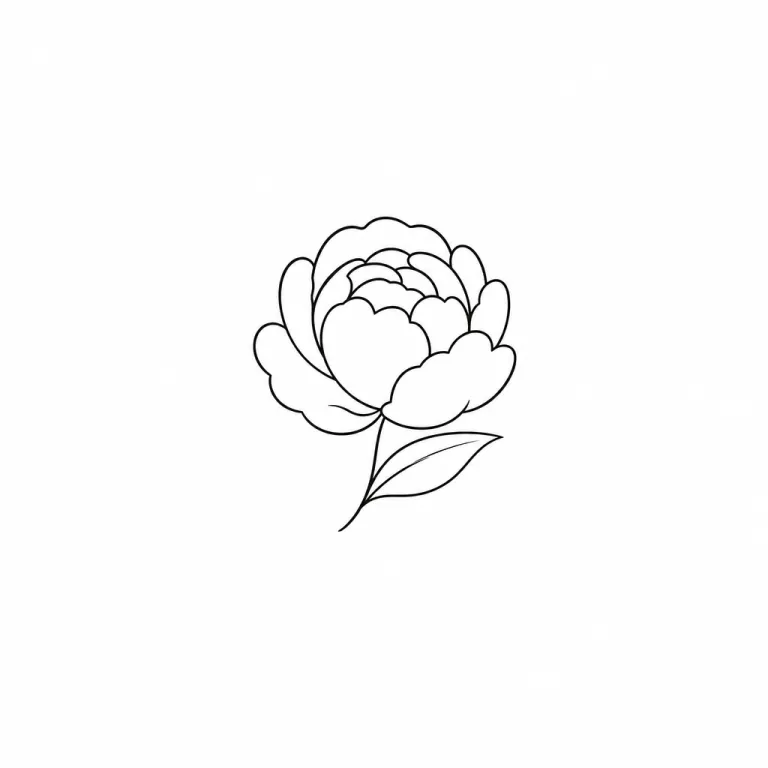 Tatouage pivoine minimaliste : quelques contours de pétales arrondis et une seule feuille