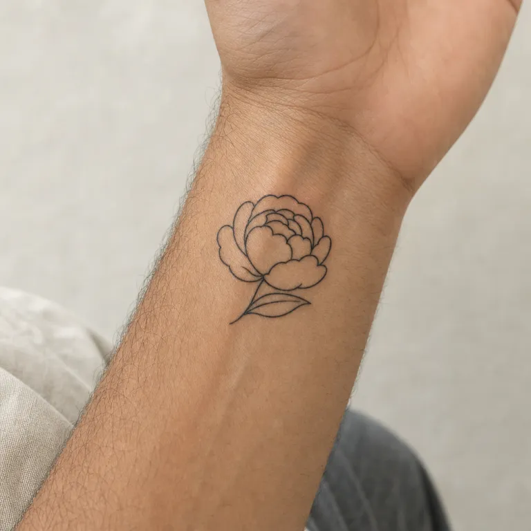 Tatouage pivoine minimaliste à l'intérieur du poignet d'un homme