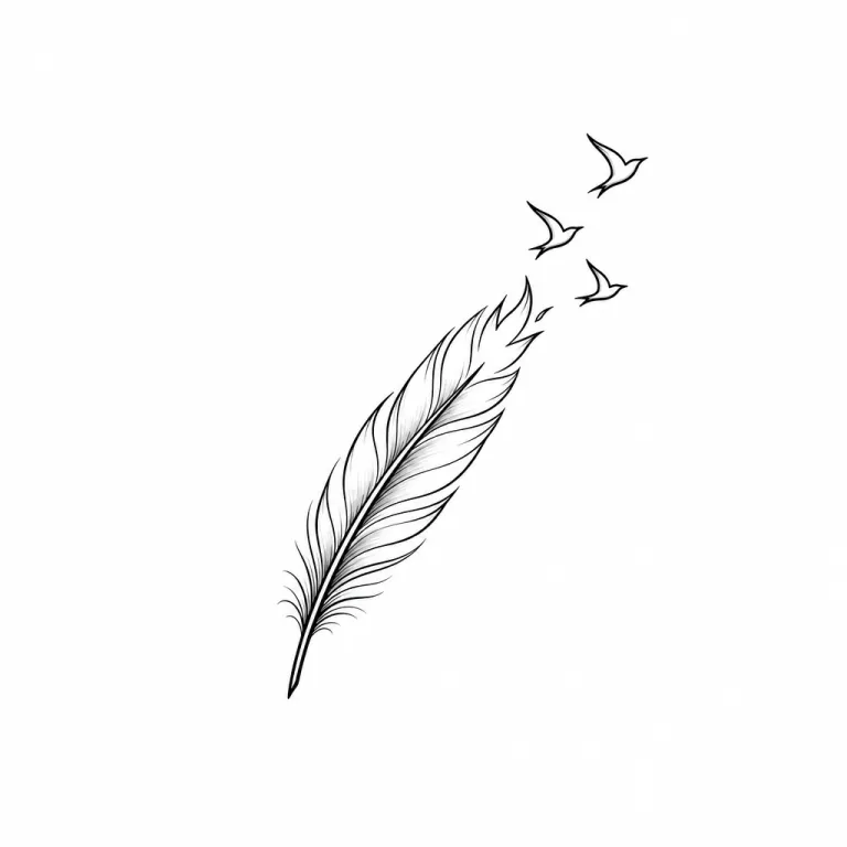 Tatouage plume, style minimaliste