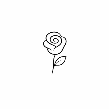Tatouage rose minimaliste : une spirale, une feuille et un trait pour la tige